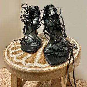 Stuart Weitzman LegWrap Lace-Up Sandal, Black